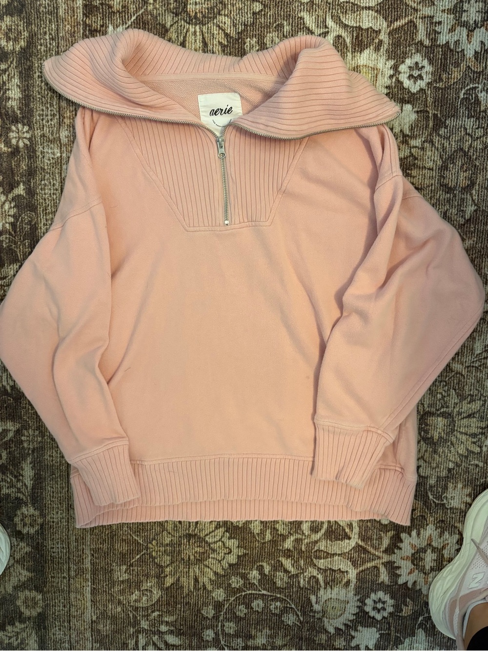 aerie Blush Pink Ribbed Quarter-Zip Pullover